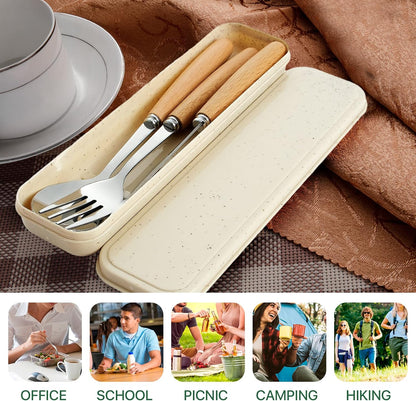 Reusable Travel Utensils with Case, 4pcs Portable Cutlery Set, Knives Fork and Spoon Set for Lunch Box, Portable Silverware Set for Travel Camping Picnic Hiking Office