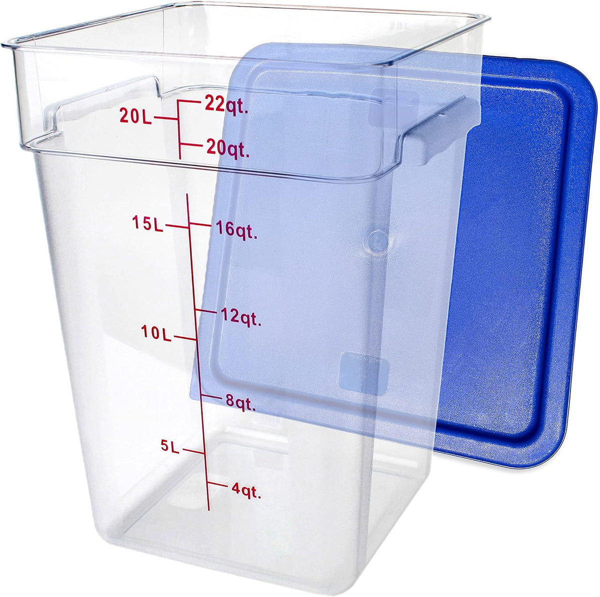 Tiger Chef 18 Quart Commercial Grade Clear Food Storage Square Polycarbonate Containers With Blue Lids 4 Pack