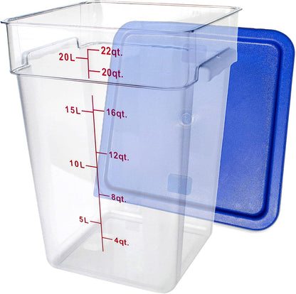 Tiger Chef 18 Quart Commercial Grade Clear Food Storage Square Polycarbonate Containers With Blue Lids 4 Pack