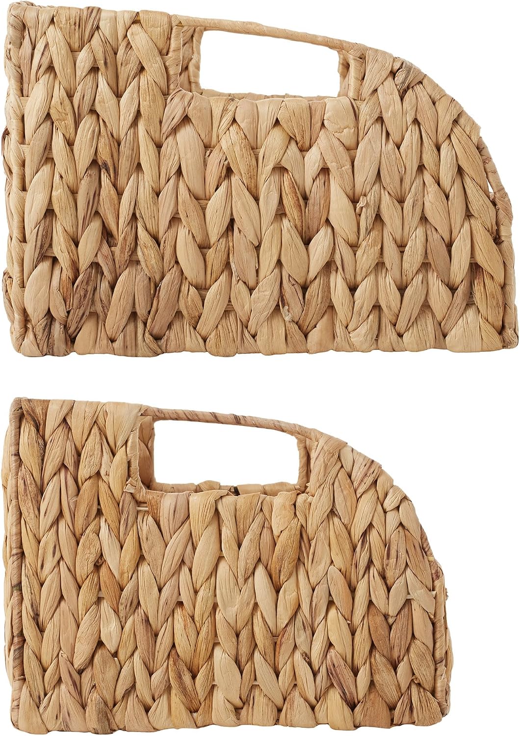 Casafield Set of 2 Water Hyacinth Pantry Baskets with Handles - Espresso, Woven Storage Bin Organizers for Kitchen Shelves, Medium and Large Sizes