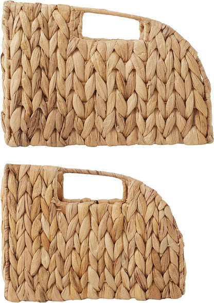 Casafield Set of 2 Water Hyacinth Pantry Baskets with Handles - Espresso, Woven Storage Bin Organizers for Kitchen Shelves, Medium and Large Sizes