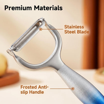 Vegetable Apple Peelers for Kitchen, Fruit, Carrot, Veggie, Potatoes Peeler, with Ergonomic Non-Slip Handle Sharp Stainless Steel Blade Good Sturdy with Julienne Function, 2-in-1, Silver