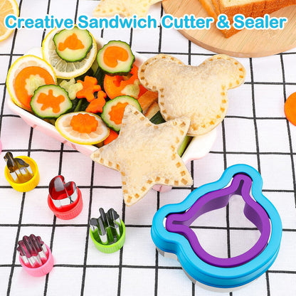 32PCS Sandwich Cutter and Sealer Set Sandwich Cutter for Kids, Vegetable Fruit Cutter Shapes with Food Picks for Kids School Lunch Bento Box Accessories Cookie Cutters