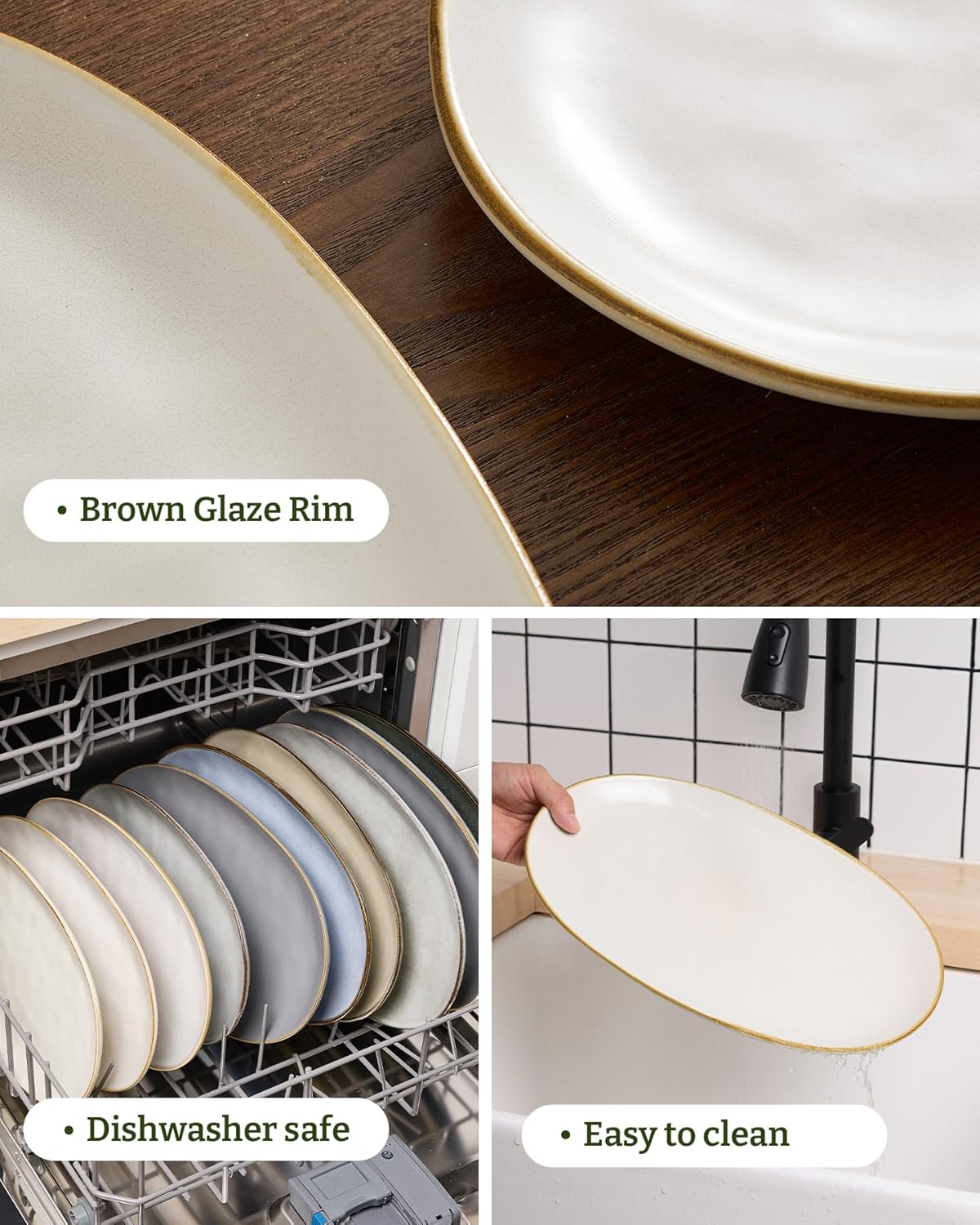 famiware Serving Platter, Oval 15.59/14.3/12.9inch Serving Dishes for Entertaining, Serving Bowls, Microwave Safe, Stoneware Serving Trays for Party, Food, Turkey, Cheese, Ocean Series, Vanilla White