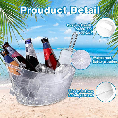 Zhehao 10 Pcs Ice Bucket for Parties 4.5 l Oval Beverage Tub with 5 Plastic Ice Scoops and 5 Tongs Champagne Bucket for Beer Wine Cocktail Beverage Bar Banquet Family Gathering (Large Scoops, Clear)
