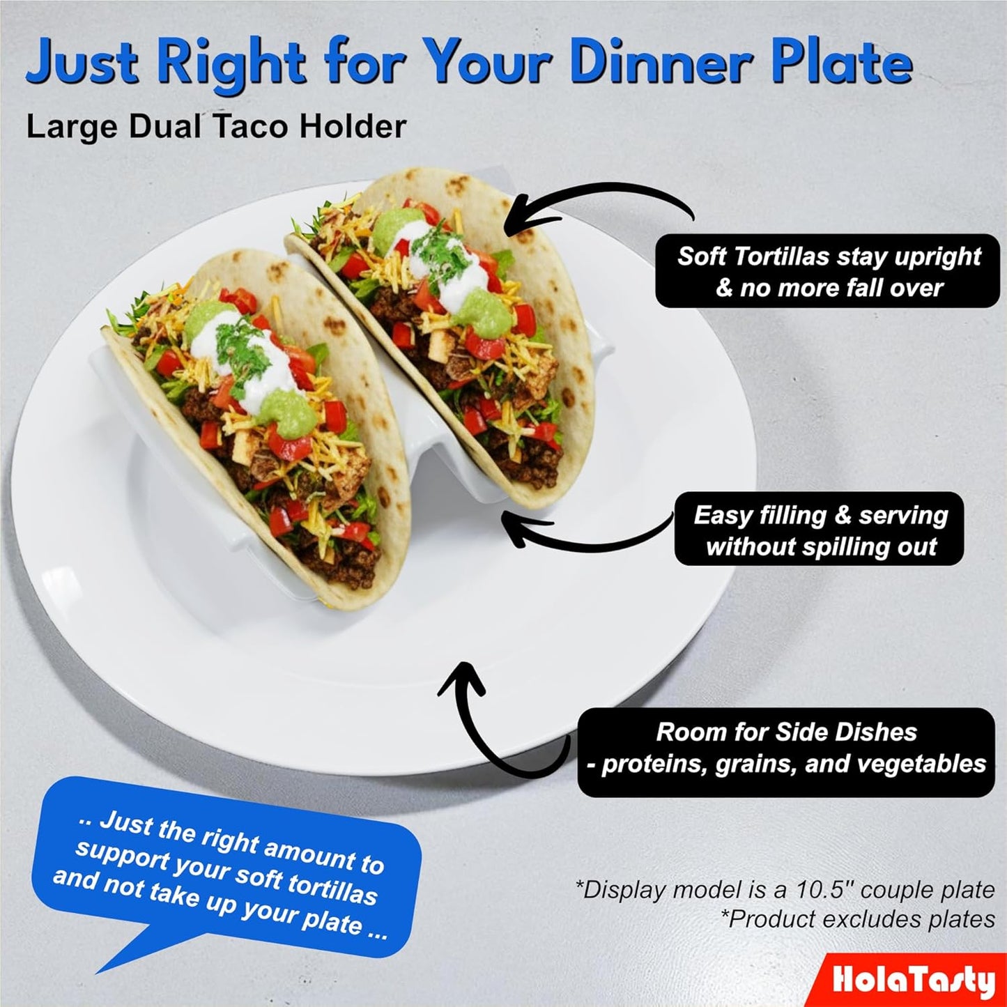 HolaTasty Taco Shell Holder Ceramic, Taco Gifts for Thanksgiving Christmas - Taco Holders Set of 2, Dual Taco Stand for Plates - Hold Street/Hard Shells, Mini Taco Night Accessories for Taco Lovers