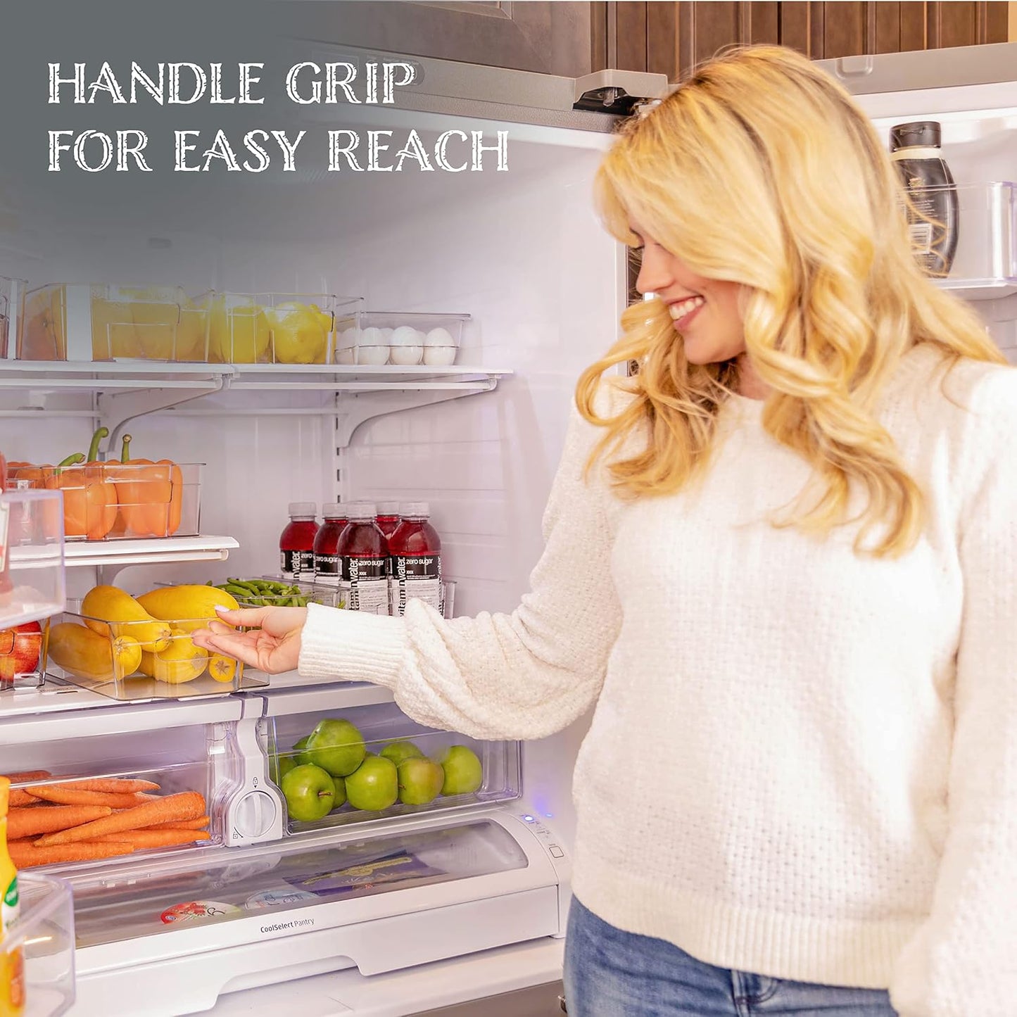 Oizeir 8 Pack Clear Plastic Storage Bins with Handles – Stackable Fridge Organizer Bins for Refrigerator, Freezer, Pantry, Kitchen Cabinet & Cupboard Organization, BPA-Free Acrylic, Transparent