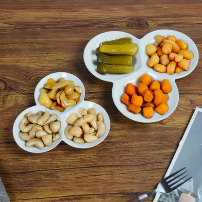 4 Pieces Chip and Dip Serving Set Ceramic Divided Serving Trays Platters Chip and Dip Bowl Compartment Cheese Ball Serving Dish Dumpling Plate for Party Appetizers Snacks Veggies, 7.1 Inch