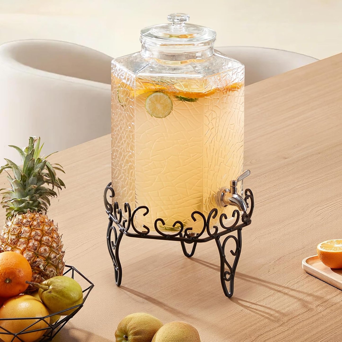VEVOR Beverage Dispenser, 2.5 Gallon Drink Dispensers for Parties, Glass Juice Dispenser with Metal Stand, Stainless Steel Spigot, Iced Tea Lemonade Juice Water Dispensers for Parties