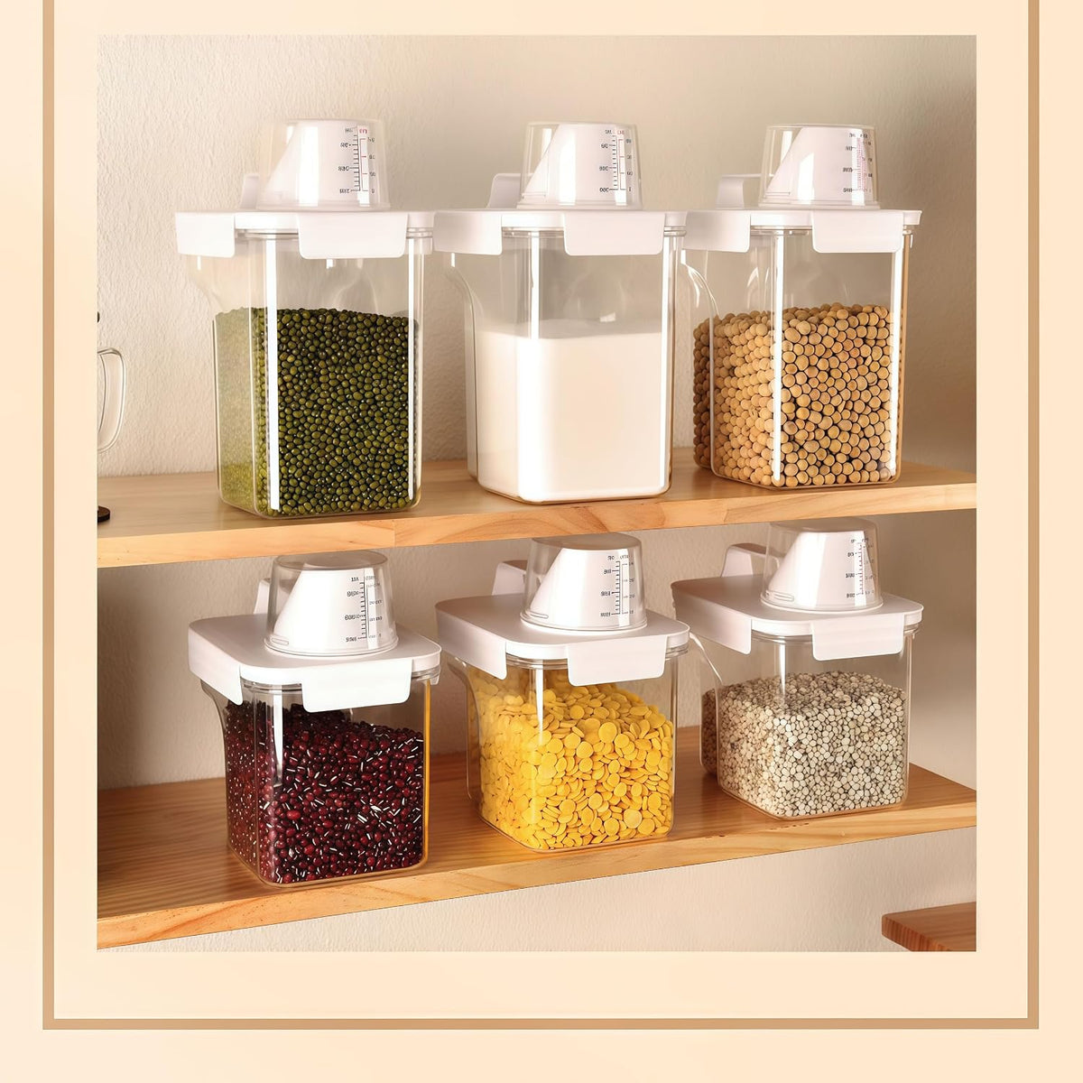 Airtight Food Storage Canisters with Measuring Cup - Ideal for Cereal, Flour & Sugar | Kitchen Pantry Organization Containers, Dry Food Storage (2800ml)