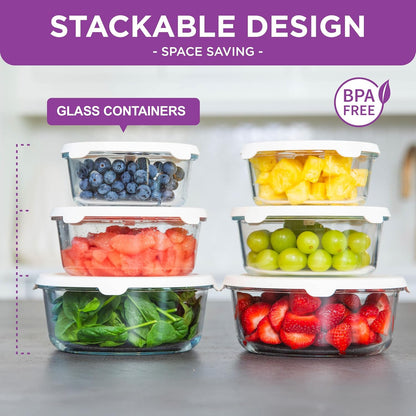 HOLDN’ STORAGE Vacuum Food Storage Containers, Set of 8 Glass Containers & Electronic Pump - Keep Food Fresh Longer, BPA-Free Glass, Leak-Proof, Ideal for Meal Prep, Marinating