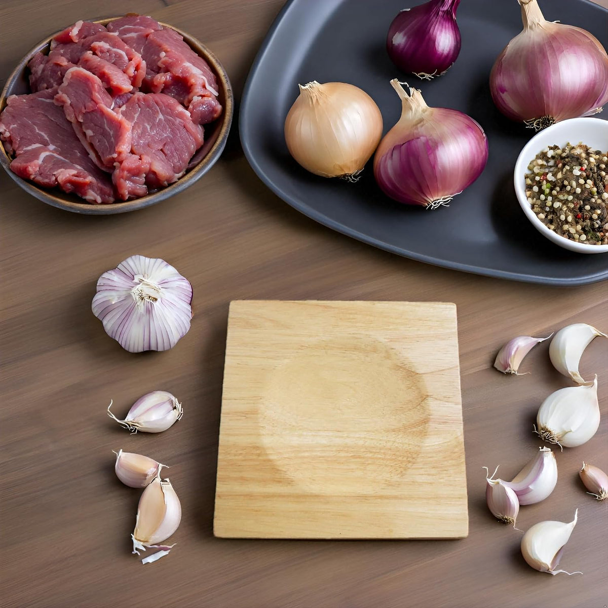 Mezzaluna Cutting Boards,Double-sided Slicing Charcuterie Board,Square Wooden Chopping Board(3.15 IN*3.15 IN) Concave Cutting Board, Wooden Serving Bowl for Mincing Herb n Vegetables
