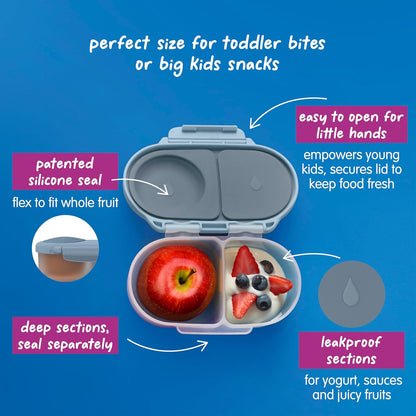 b.box Snack Box 2-Pack - Leak Proof Mini Bento Box for Kids & Toddlers, 2 Compartment Snack Containers for Kids, Dishwasher Safe, BPA-Free, PFAS-Free, Ages 4mo+, 1 3/4 Cup Each (Strawberry + Lilac)