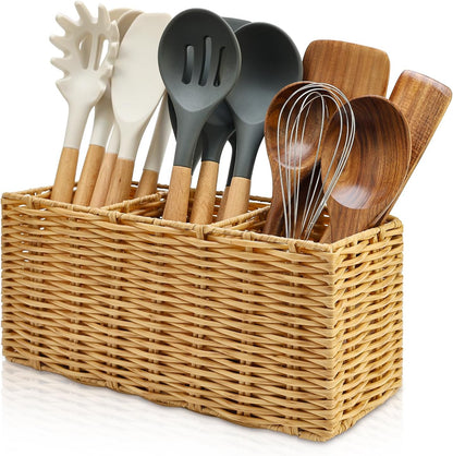 Ayiaren Grey Plastic Cutlery Silverware Holder Small Utensil Organizer Holders for Kitchen Counter Party Flatware Caddy Table Silverware Organizer Basket Spoon Knife Fork Holder Picnic Utensil Caddy