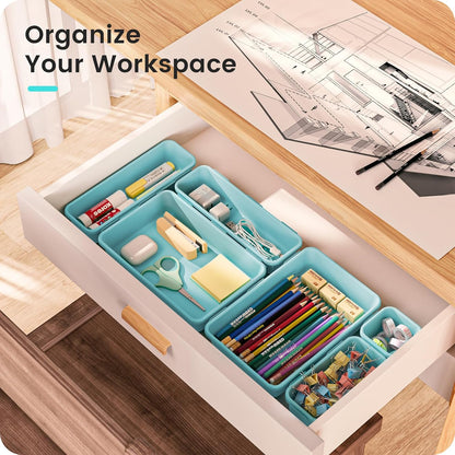 A-LuGei 【Military Grade】 Drawer Organizer,【𝟱𝗦𝗶𝘇𝗲】 Makeup organizer,【Holds 177 Items】 Bathroom Organizers and Storage,Organization and Storage,Desk Drawer Organizer for Vanity【Clear】