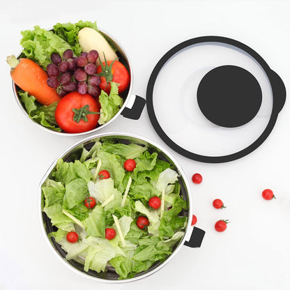 HAPPY KIT 304 Mixing Bowls with Lids Set of 2,Stainless Steel Mixing Bowl with Pour Spout, Non-slip Handle and Bottoms, 3 Grater Attachments, Measurement Marks & Lid, Size 5QT, 3QT(Red)