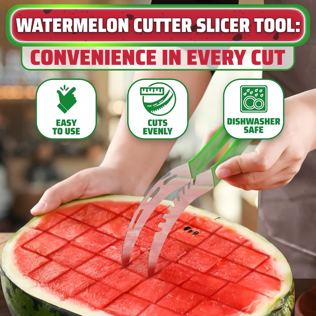 Watermelon Slicer Cutter Tool, Stainless Steel, Easy Grip, Durable