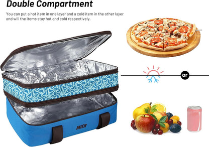 MIER Insulated Double Casserole Carrier Bag for Lasagna Lugger, Potluck Parties, Picnic, Beach, Fits 9 x 13 Inches Baking Dish, Casserole Dish, Expandable, Dark Blue