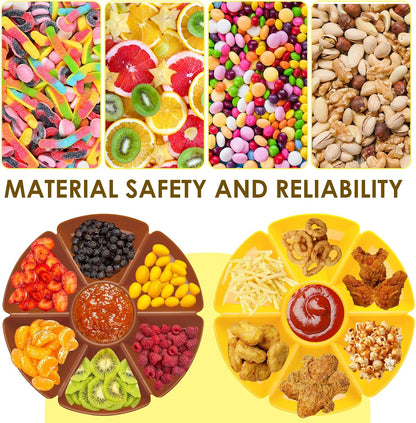 3 Pcs Sectional Round Plastic Serving Tray Platters 11inch Unbreakable Chip and Dip Divided Serving Plates,Round 7 Compartments Multifunctional Food Platter for Snack,Nuts,Candy,Dried Fruit,Veggies