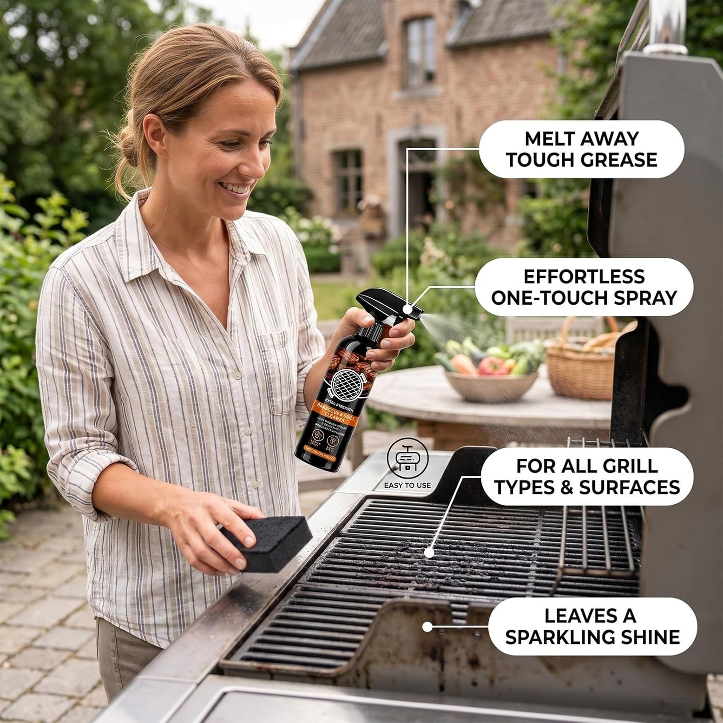 RAINPOT SAKER Grill Cleaner Spray for Outdoor BBQ 8 OZ- Heavy Duty Degreaser for Grates and Racks, Multi-Purpose Kitchen Grease Remover for Griddle, Oven & Stovetop (3pcs)