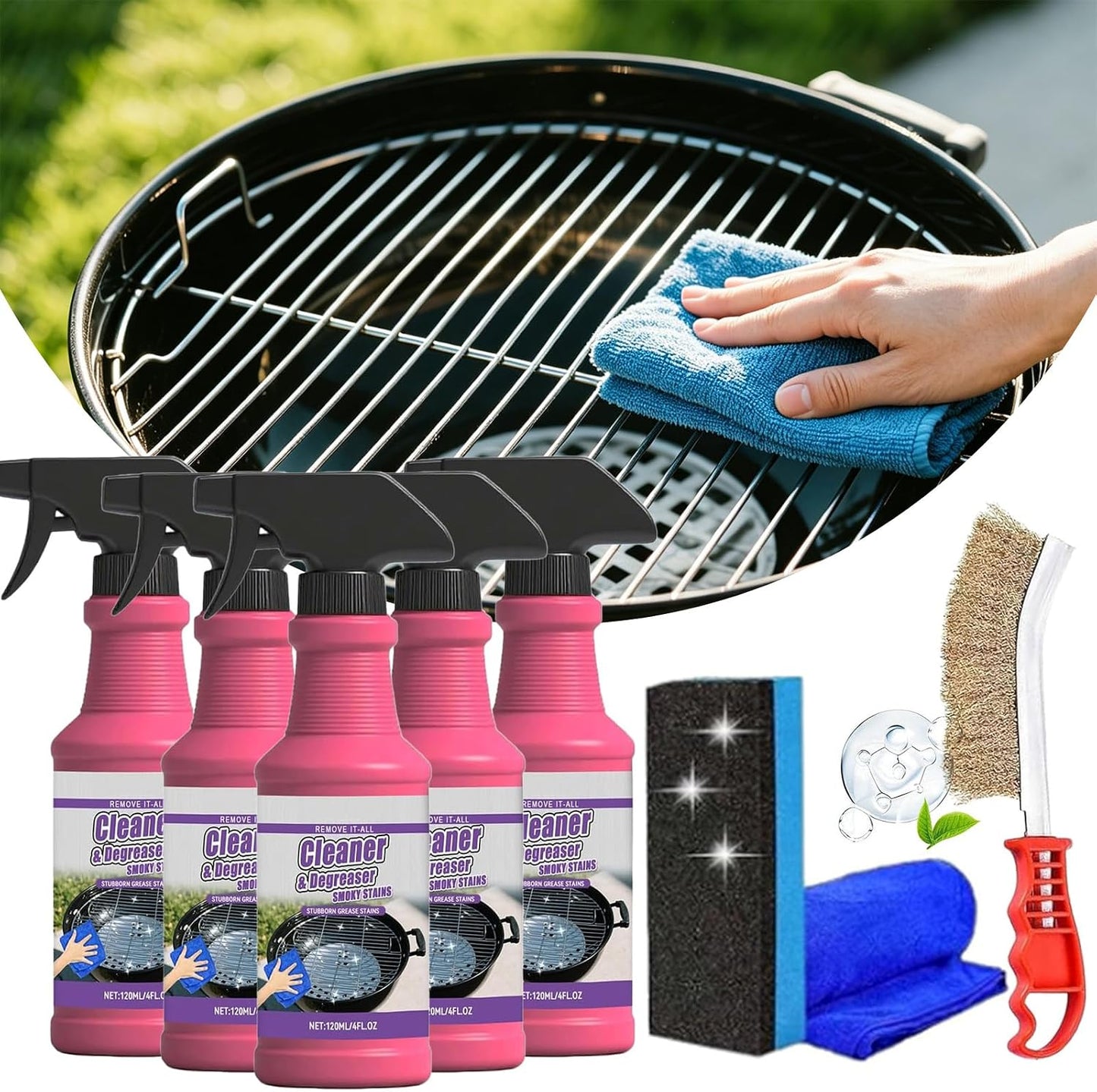 Fast-Acting Heavy-Duty Grill Degreaser Spray, Heavy Duty BBQ Grill Degreaser Cleaner, 120ml BBQ Degreaser for Outdoor Grills & Smokers, Removes Burnt Grease (1PC)