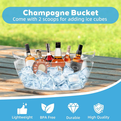 Ice Bucket 2 PCS for Parties 5.5 Liter Large Clear Champagne Beer Tub Mimosa Bar Supplies Kit Acrylic Plastic Wine Beverage Bucket with 2PCS Ice Bucket Scoop for Cocktail Bar& Mimosa Bar Supplies