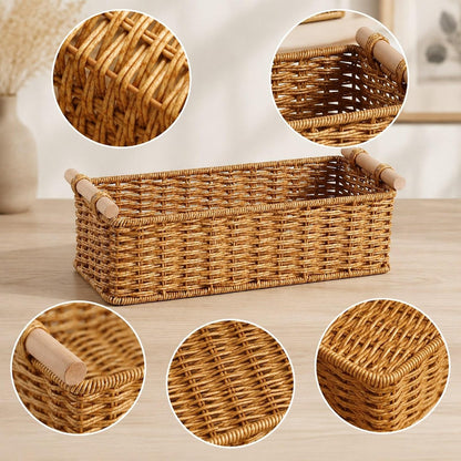 Handwoven Storage Basket Decorative Basket Rectangular with Handles Organizer for Living Room Toilet Pantry Bookcase Cabinet, Style B
