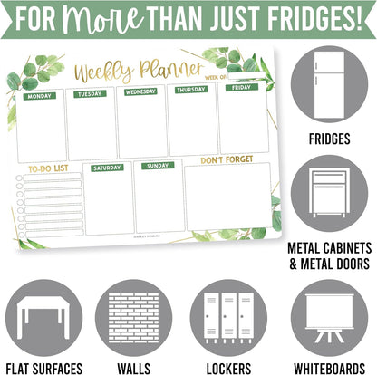 Greenery Dry Erase Weekly Calendar for Fridge - Magnetic Whiteboard, Schedule Board, White Board