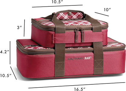 Rachael Ray Lugger Duo, Insulated Casserole Carrier for Hot or Cold Food, Thermal Lasanga Lugger Tote for Pockluck, Parties, Picnic, and Cookouts, Fits 9" x 13" Baking Dish, Sea Salt Grey