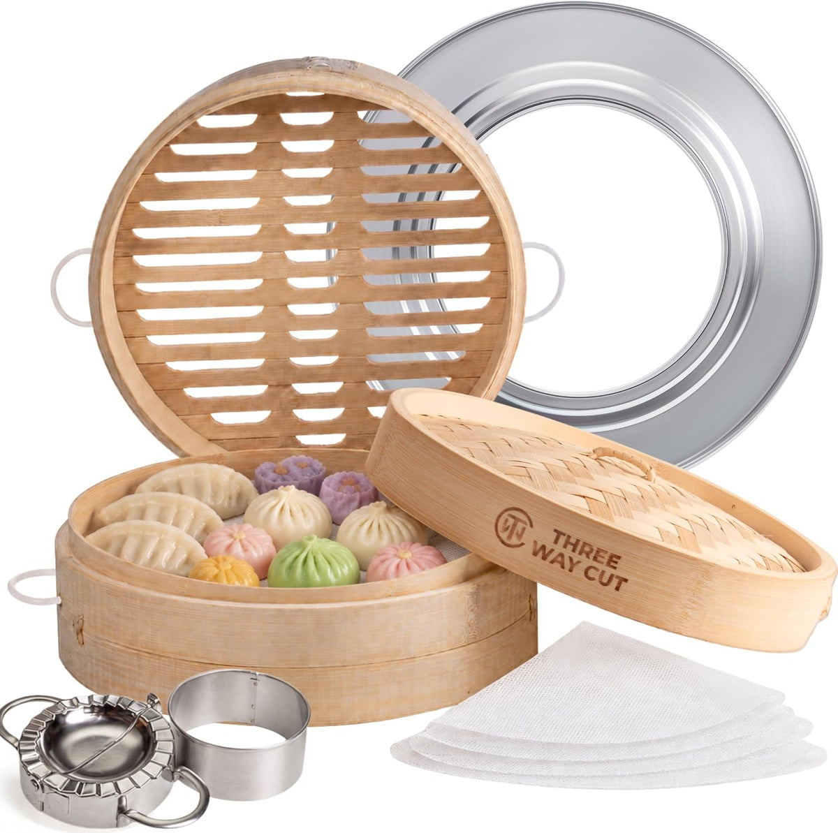 Bamboo Steamer Basket 10 Inch Extra Deep Easy Lift Handles Dumpling Steamer