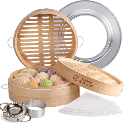 Bamboo Steamer Basket 10 Inch Extra Deep Easy Lift Handles Dumpling Steamer