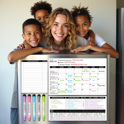 Fridge Calendar Acrylic 17x12”, Start Monday | Magnetic Calendar for Refrigerator | Acrylic Dry Erase Whiteboard Calendar for Fridge | Family Schedule Board with 5 Markers & Eraser by Freedom Mastery