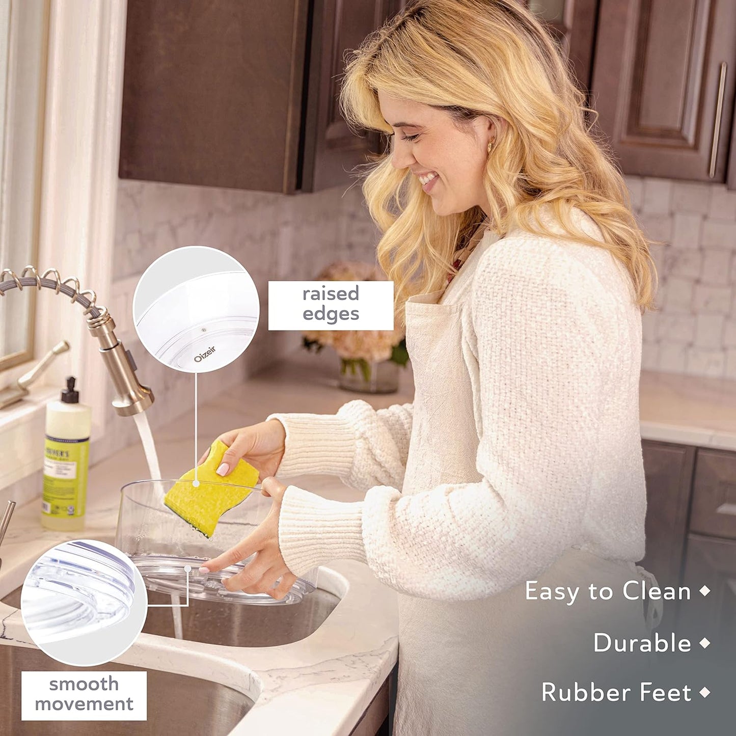 Oizeir Lazy Susan Turntable - Clear Acrylic, Removable Sections, Rotates 360 Degrees. Easily Organize Your Fridge, Cabinet or Counter. Great Carousel Storage for Food, Spices, Cosmetics. (4-Sections)