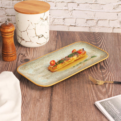Porcelain Plate Set Large Serving Tray Set of 4, Reusable Serving Platters for Party Food, Cookie, Appetizer, Charcuterie, Snack, Dessert Display,Stackable Kitchen Dish 14.4 INCH