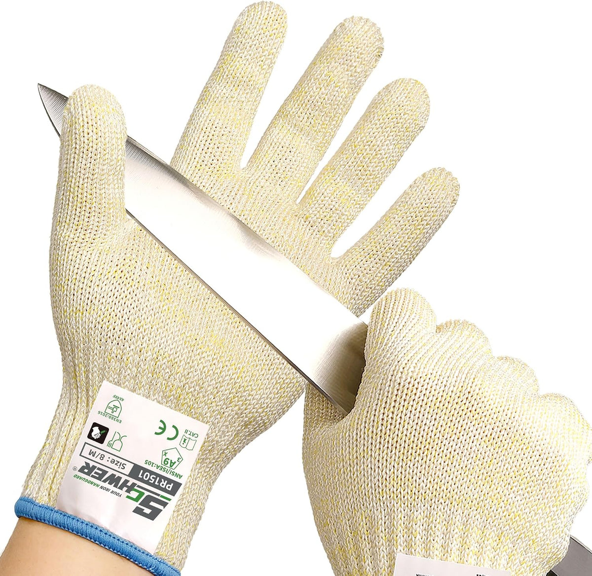 Schwer SlicePro ANSI Cut Resistant Gloves, Food Grade Cutting Glove for Kitchen Food Prep, Mandoline Gloves for Meat Cutting, Oyster Shucking, Fish Fillet Processing, PR1501-G, L