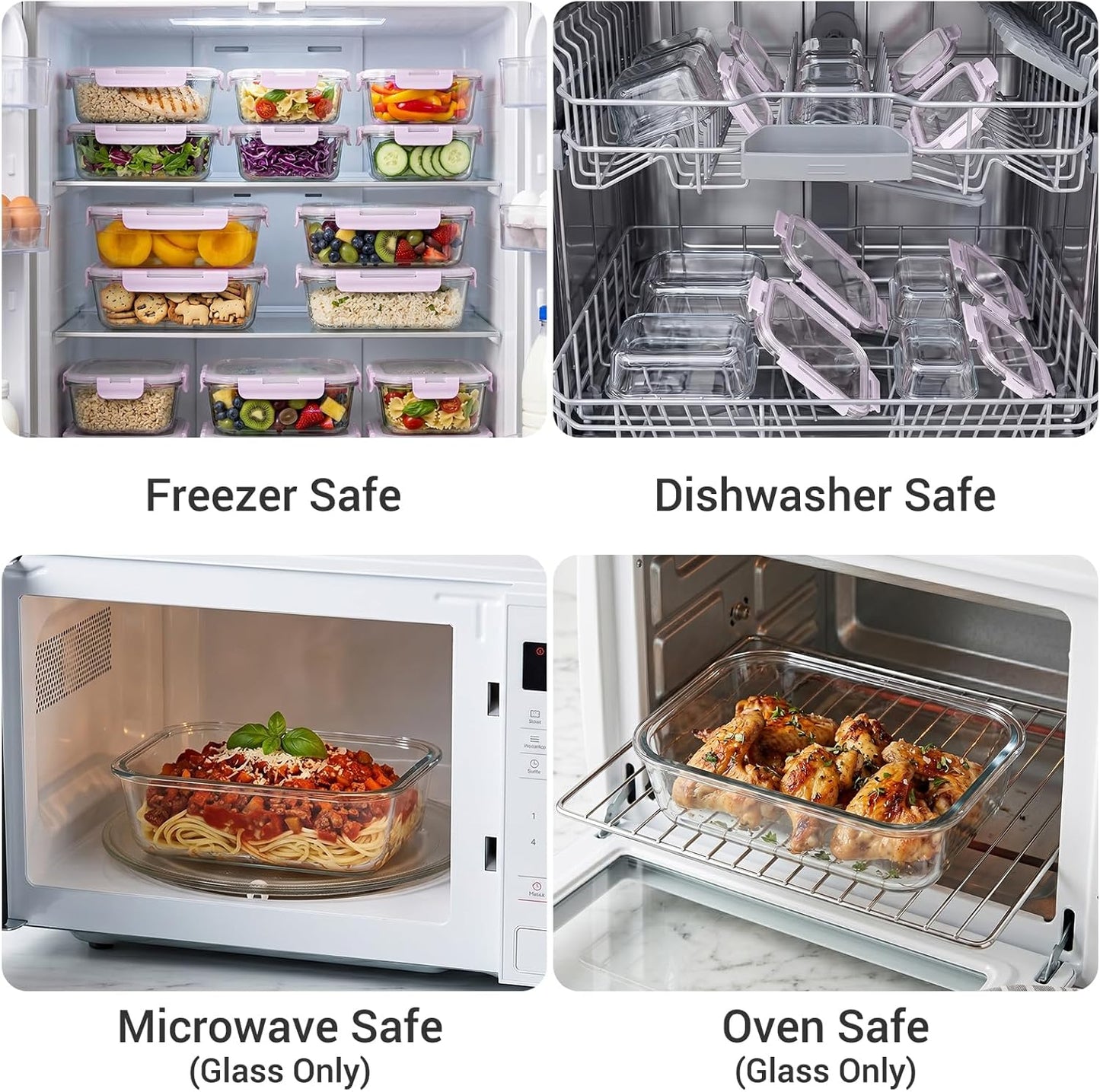 Dealusy 10 Sets (20-Piece) 36 oz & 12 oz Glass Food Storage Containers with lids, Airtight Leak-proof Glass Meal Prep Containers with Lids, Microwave Oven Freezer Dishwasher Safe, Gray