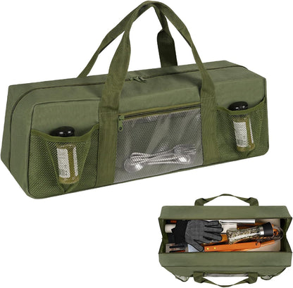 Grill Tool Storage Bag, Large Grill Utensil Storage Caddy with Pockets, BBQ Tools Storage Bag for Outdoor Camping(Brown)