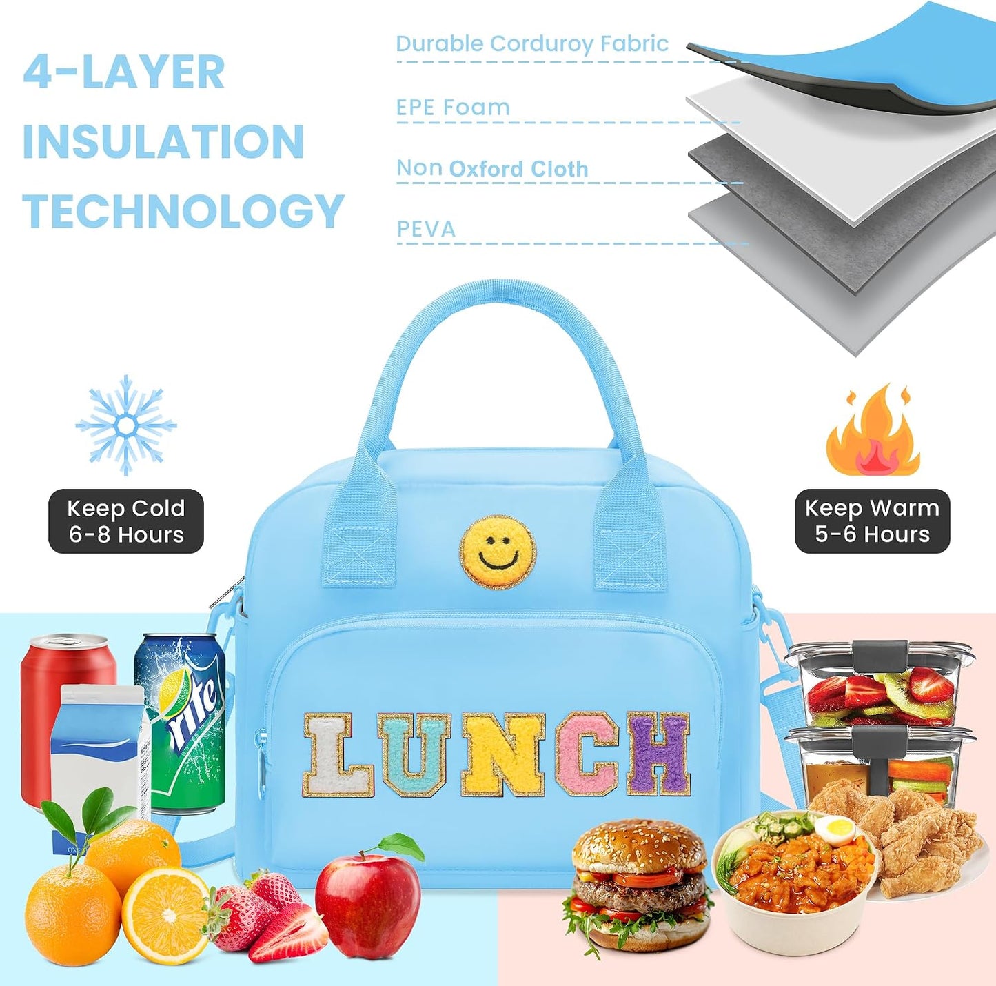 RLGPBON Insulated Lunch Bag Teen Girls, Preppy Lunch Box Large Insulated Lunch Bag Reusable Lunch Tote Bag, Preppy LunchBag for Girls School Travel Picnic