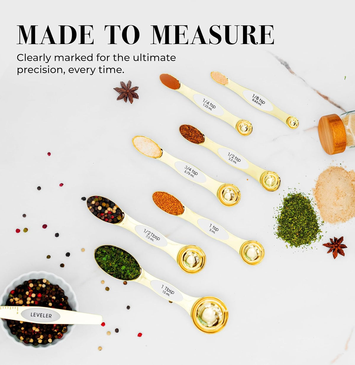 Styled Settings Magnetic Measuring Spoons Set, Gold