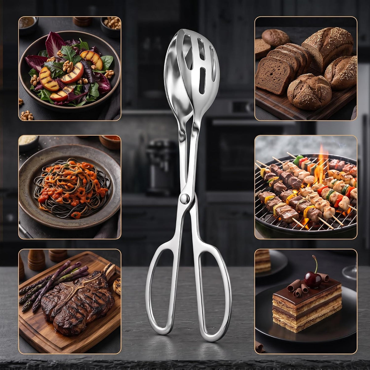 Serving Tongs for Salad 2 Pack, Scissor Design Kitchen Tongs