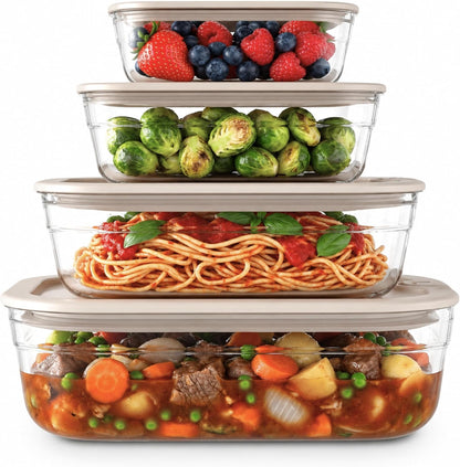 Naked Kitchen 8-Piece Food Storage Containers with Lids – Nesting Borosilicate Glass Meal Prep Containers with Leak-Proof Airtight Seal – BPA Free, Microwave, Oven, Freezer & Dishwasher Safe – Green