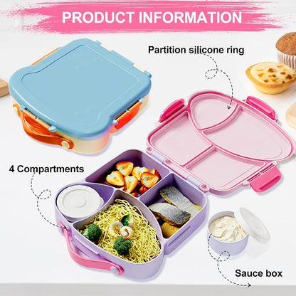Kids Bento Lunch Box, Toast Shaped 4-Compartment 31OZ Container with Sauce Cup & Utensils (Ages 3+) Leak-Proof, Drop-Proof, Dishwasher Safe | BPA-Free Reusable Lunch Box for School, Travel | Pink