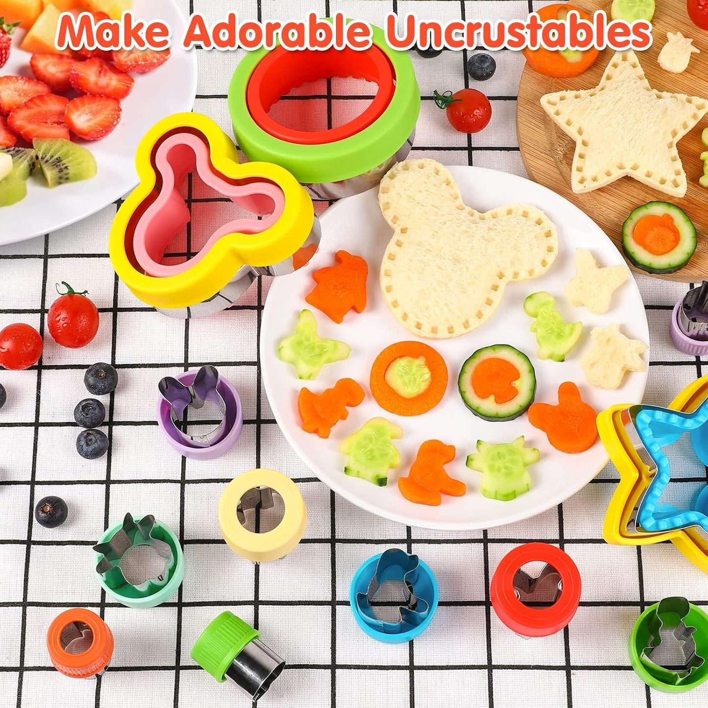 32PCS Sandwich Cutter and Sealer Set Sandwich Cutter for Kids, Vegetable Fruit Cutter Shapes with Food Picks for Kids School Lunch Bento Box Accessories Cookie Cutters