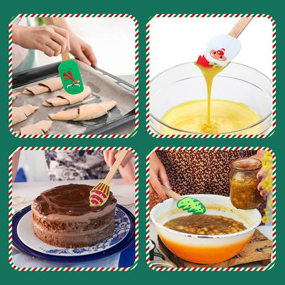 Zhehao 12 Pcs Christmas Silicone Spatulas Pot Holders Set Heat Resistant Pot Holders with Pocket Baking Gifts for Christmas Gift Party Supplies (Vibrant Christmas Style)