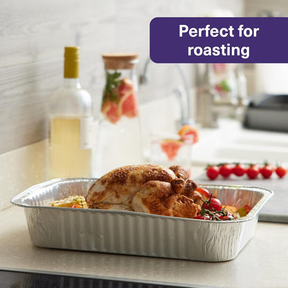 MATANA 25 Pack 10x14 Aluminum Pans, Lasagna Pan Disposable Baking Tin Foil Pan, Half Size Deep Steam Table Pan, Aluminum Tray, Great for Oven Roasting, Chafing, Heating, Serving Food, Parties