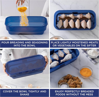 COOK WITH COLOR Collapsible Batter Bowl - Mess Free Breading Shaker Container - Great for Fried Fish, Fried Chicken, Onion Rings, Wings & More, Gray