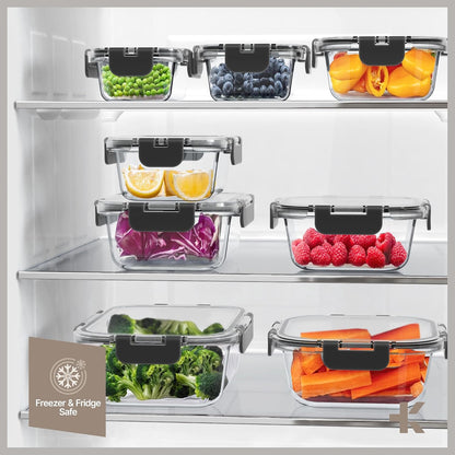 Bakken Borosilicate Glass Food Storage Containers with Lids 24 Pieces, BPA-Free Stackable Lunch & Leftover Containers, Microwave, Freezer & Dishwasher Safe, 100% Airtight Leak-Proof, Gray