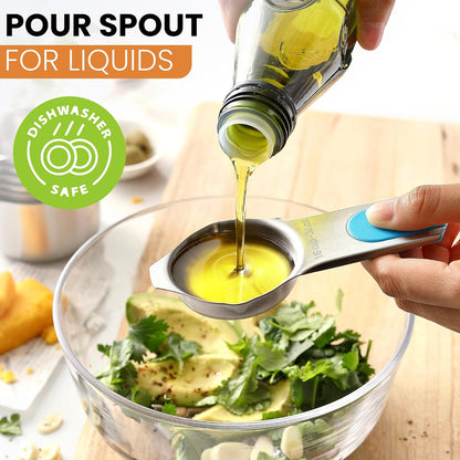 Spring Chef Stainless Steel Measuring Cups Set of 7 with Pour Spout - Nesting Kitchen Tools with Easy Read Markings to Measure Dry or Liquid Ingredients - Metal Measuring Cups for Baking & Cooking