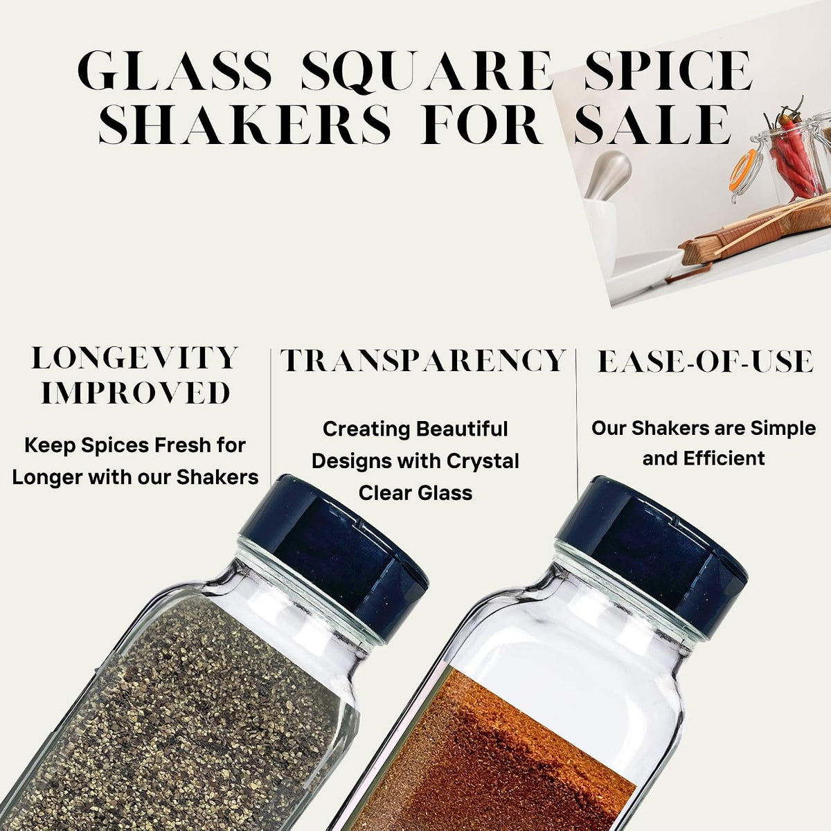 JARMING COLLECTIONS 16oz Glass Spice Shakers with Lids – Large Seasoning Containers with Shaker Tops for Kitchen, Pantry & Herb Storage