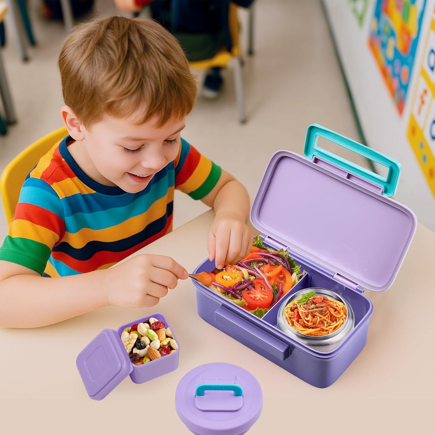 JXXM Bento Lunch Box for Kids With 8oz Thermo, Leakproof Bento Box with with 2 Compartments, Insulated Bottle, Lunch Bag, BPA Free Dishwasher Safe for School Girls Boys (Pink)